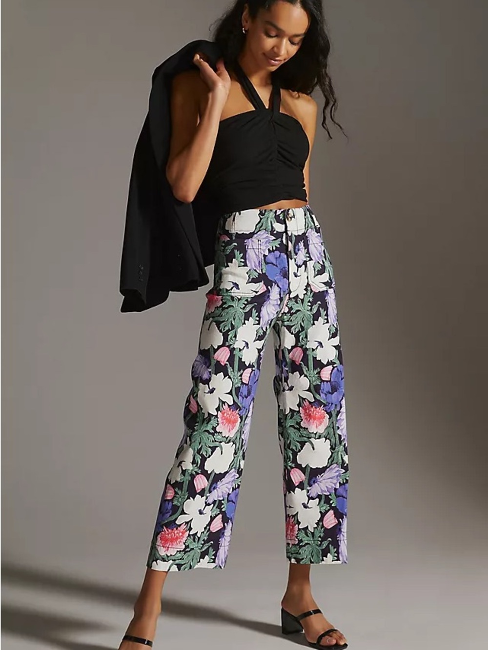 Anthropologie Cecilia Pettersson pants Floral Wide-Leg Crop Pants - Black Multi